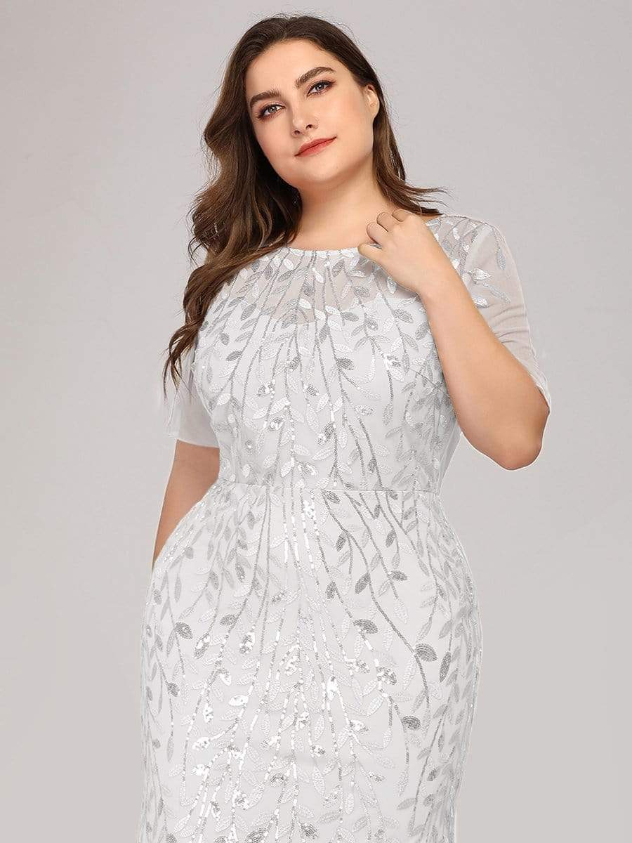 Plus Size Bodycon Sequin Tulle Maxi Dress #color_White