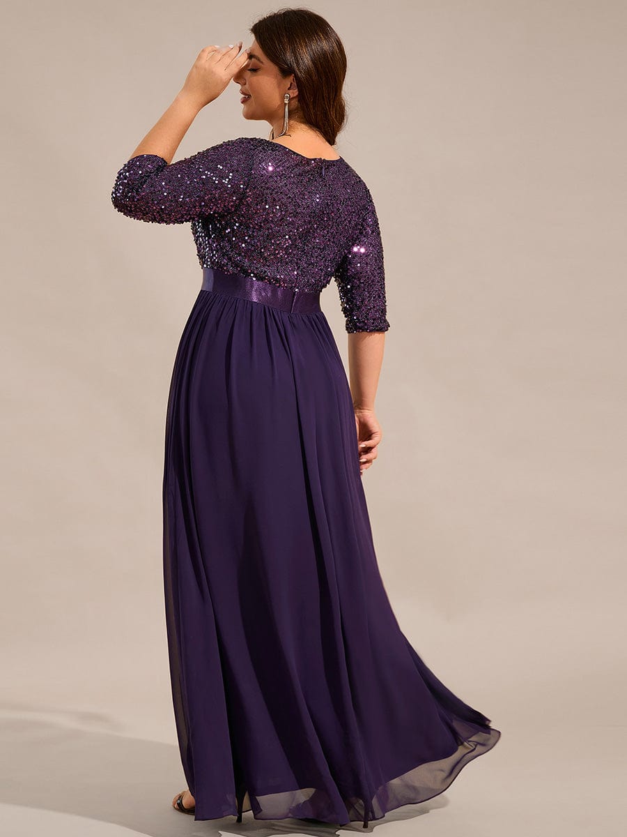 Plus Size Chiffon Sequin Maxi Dress #color_Dark Purple