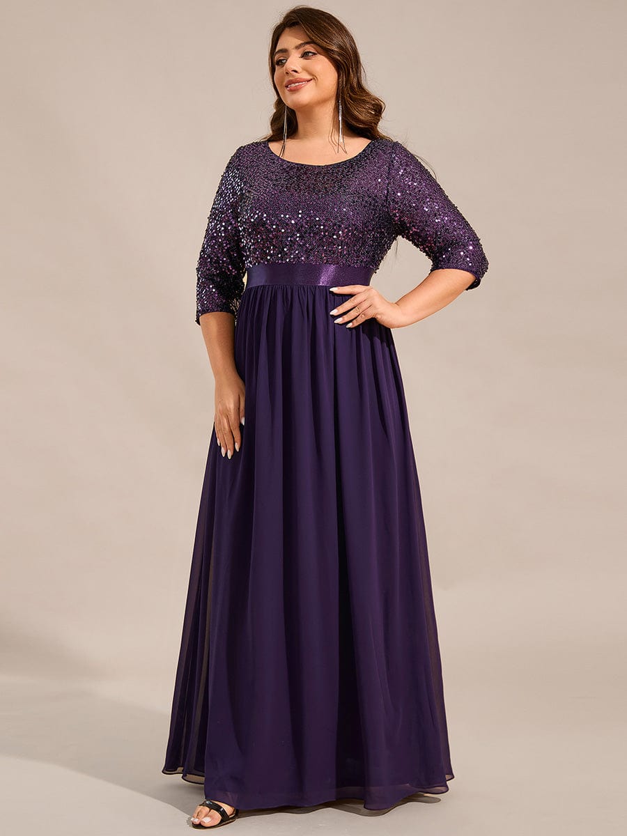 Plus Size Chiffon Sequin Maxi Dress #color_Dark Purple