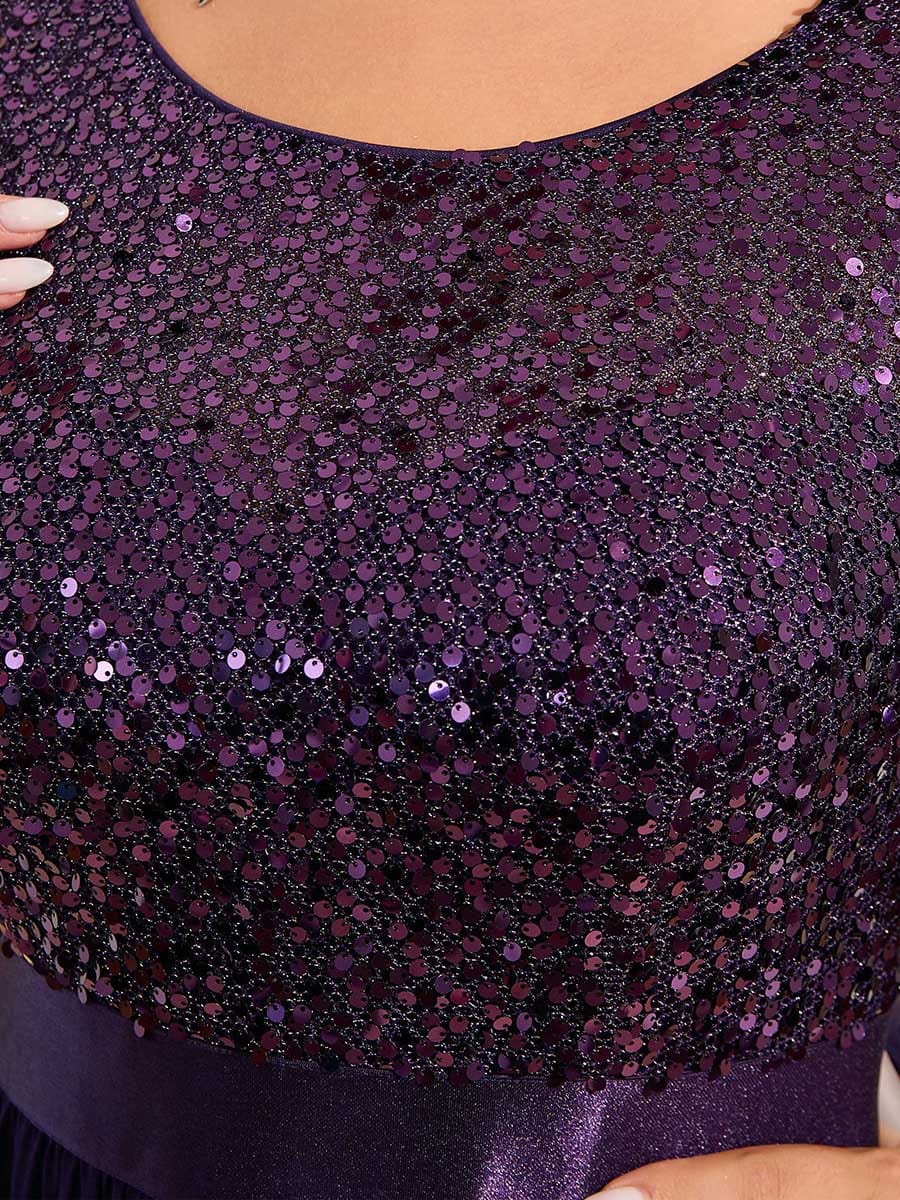 Plus Size Chiffon Sequin Maxi Dress #color_Dark Purple