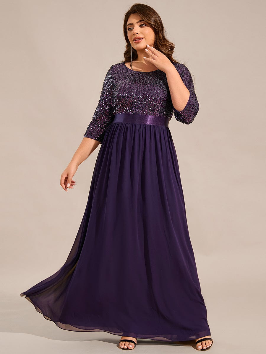 Plus Size Chiffon Sequin Maxi Dress #color_Dark Purple