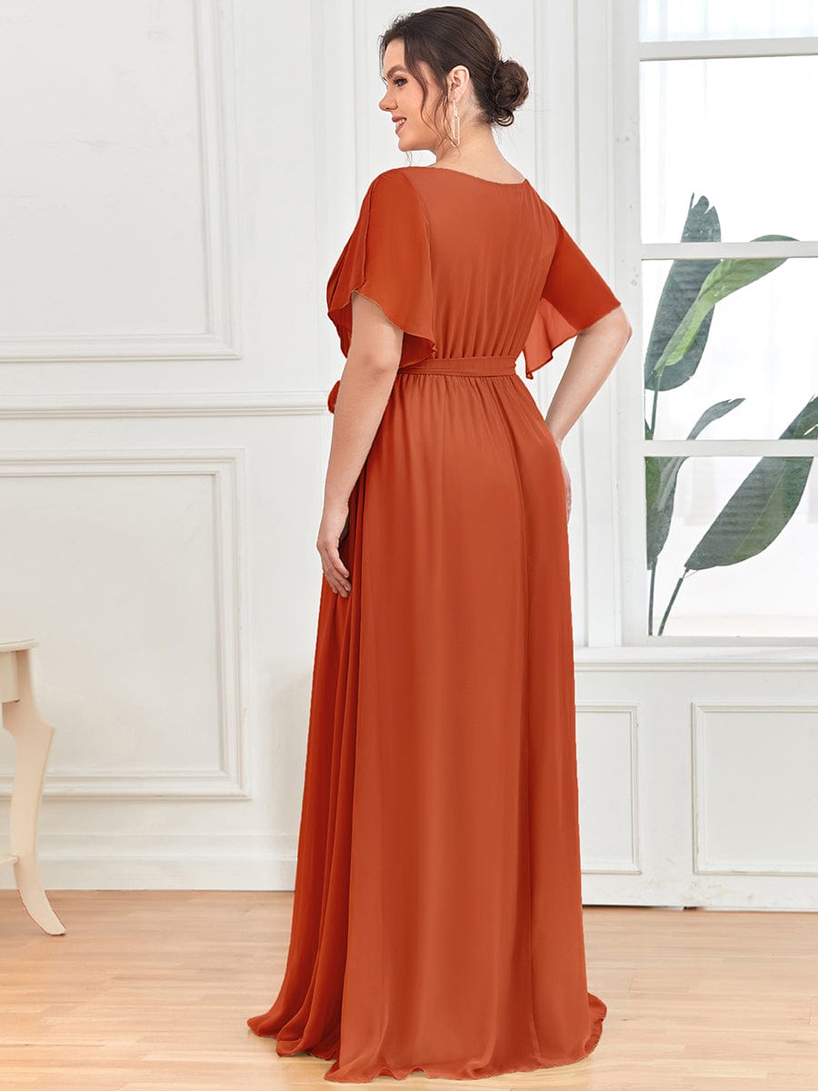 Plus Size Pleated Chiffon Tie-Waist Maxi Dress #color_Burnt Orange