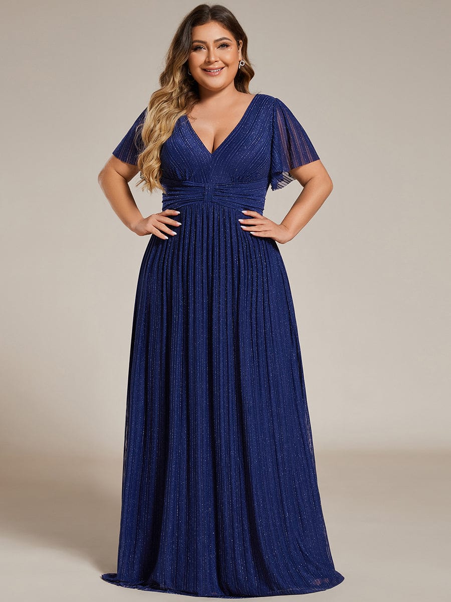 Plus Size Shiny High Waist Dress #color_Navy Blue