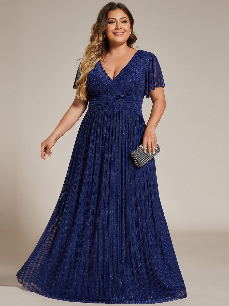 Plus Size Shiny High Waist Dress #color_Navy Blue