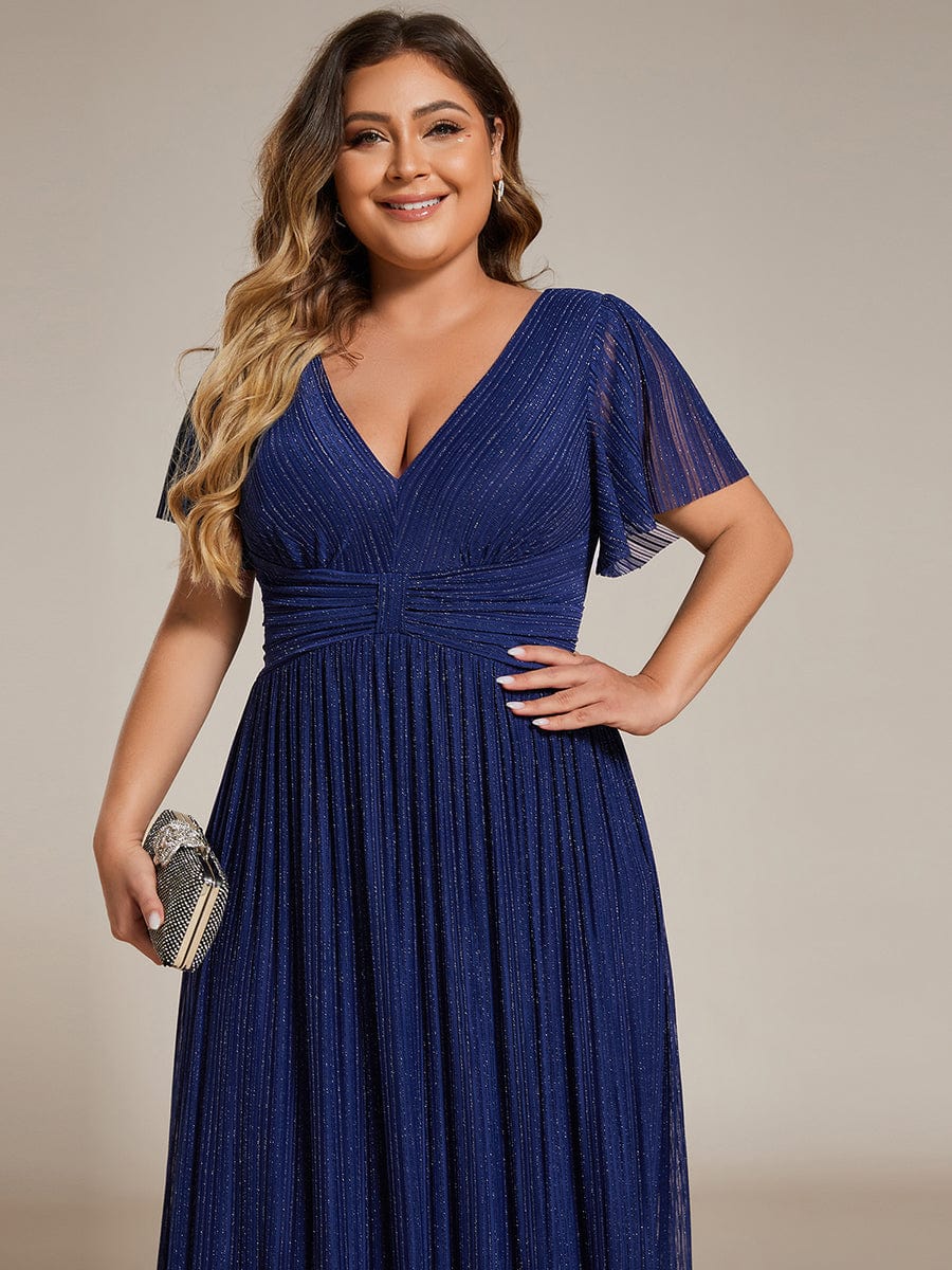 Plus Size Shiny High Waist Dress #color_Navy Blue