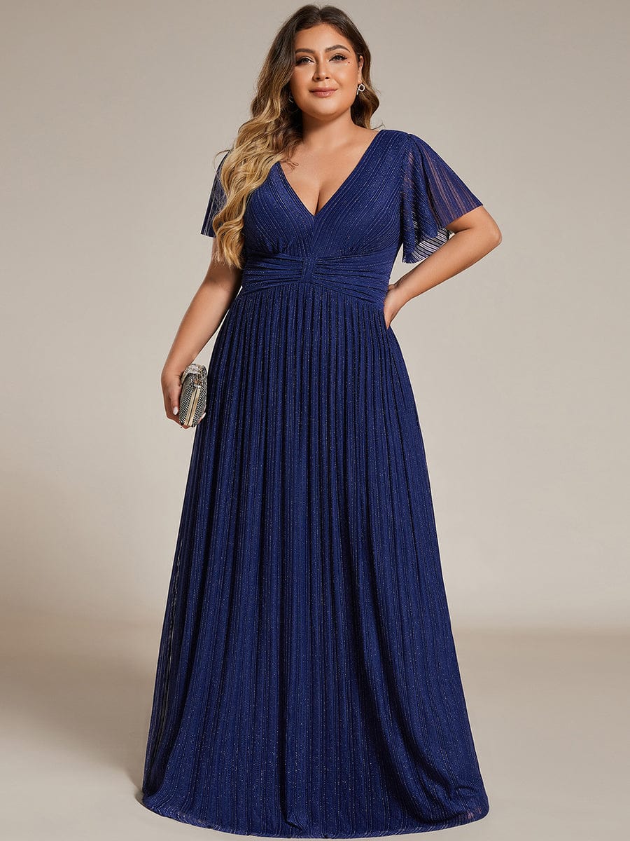 Plus Size Shiny High Waist Dress #color_Navy Blue