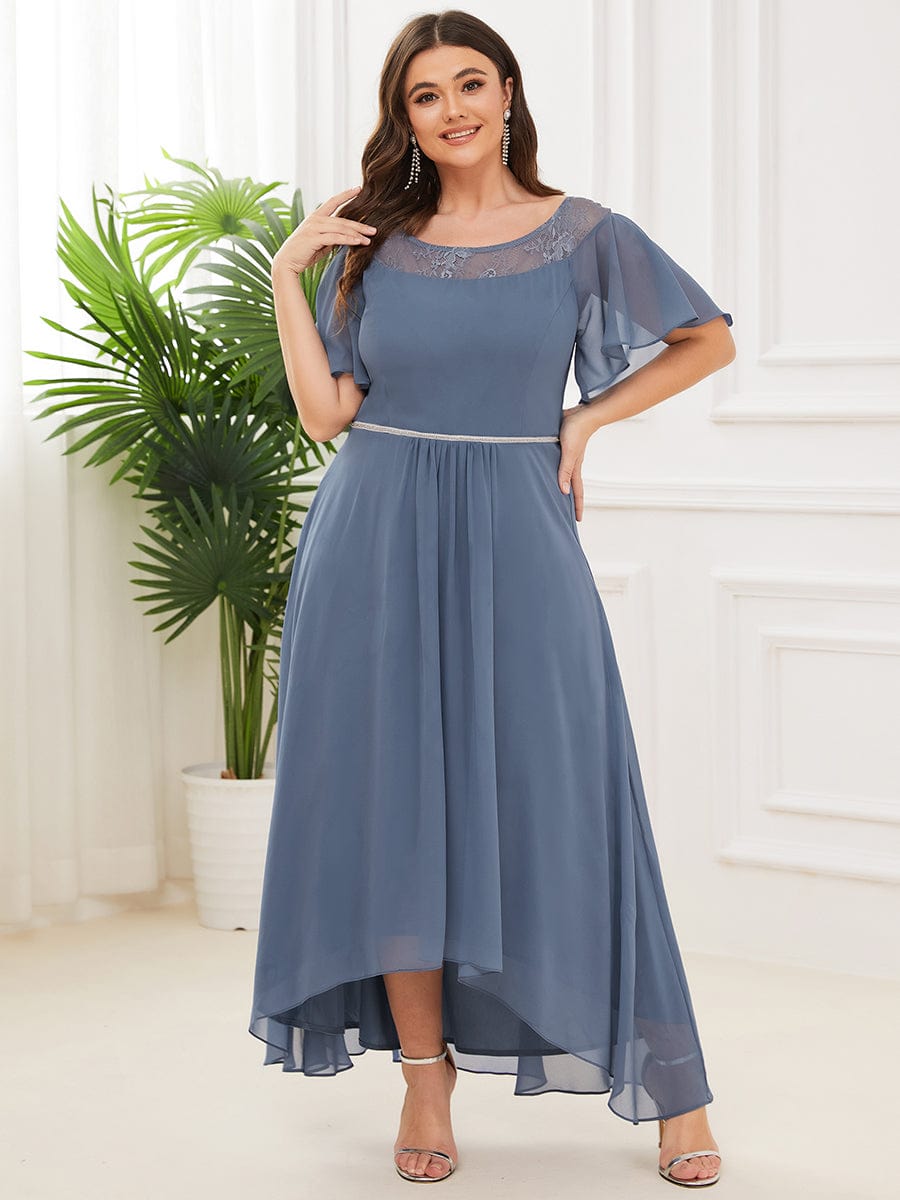 Plus Size Chiffon A-Line Midi Dress #color_Dusty Blue