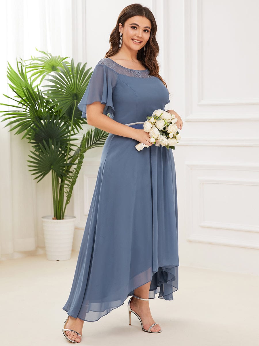 Plus Size Chiffon A-Line Midi Dress #color_Dusty Blue