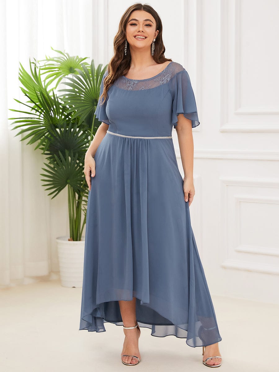 Plus Size Chiffon A-Line Midi Dress #color_Dusty Blue