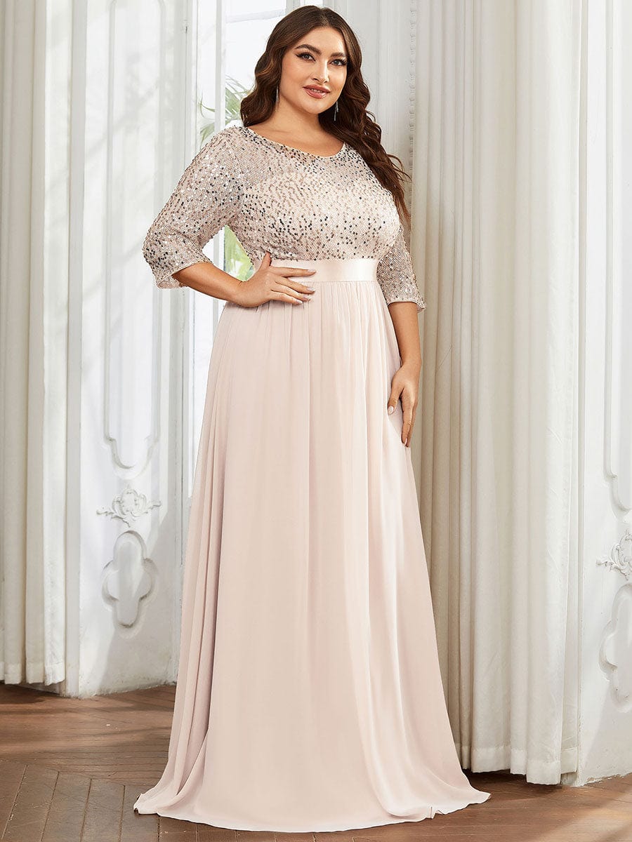 Plus Size Chiffon Sequin Maxi Dress #color_Blush