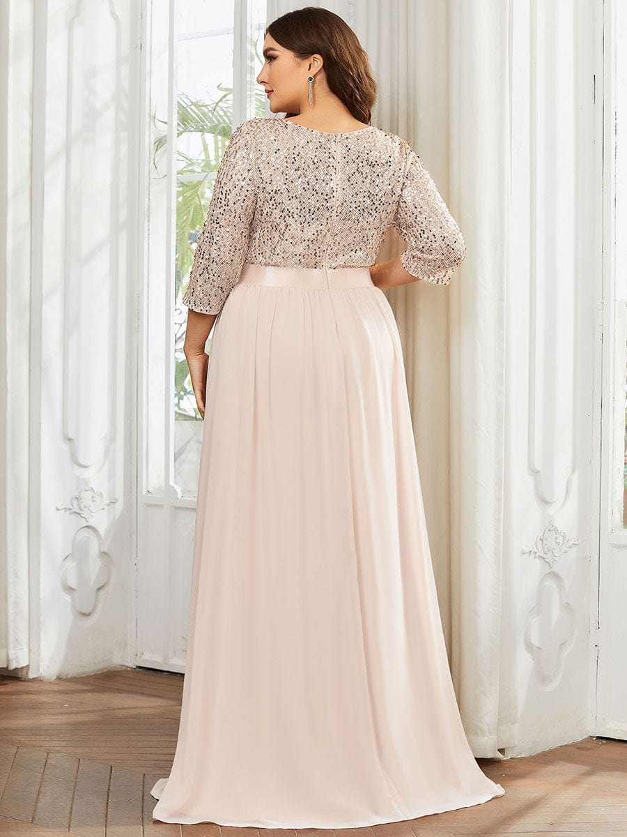 Plus Size Chiffon Sequin Maxi Dress #color_Blush