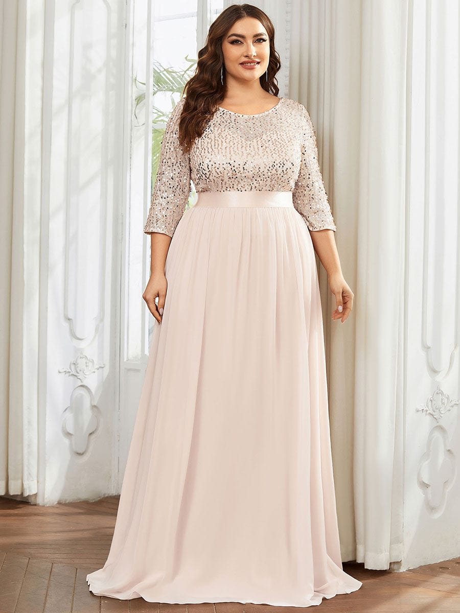 Plus Size Chiffon Sequin Maxi Dress #color_Blush