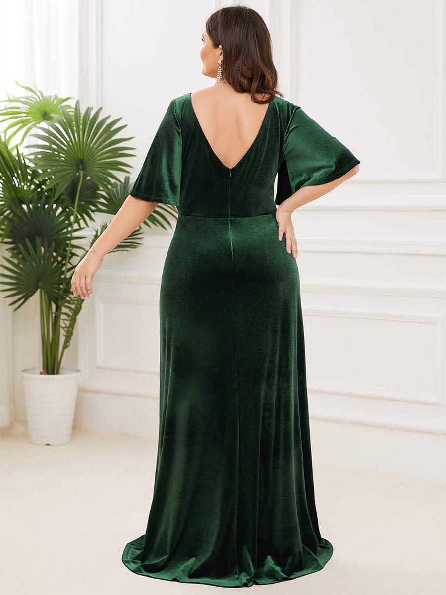 Plus Size Velvet Maxi Dress #color_Dark Green