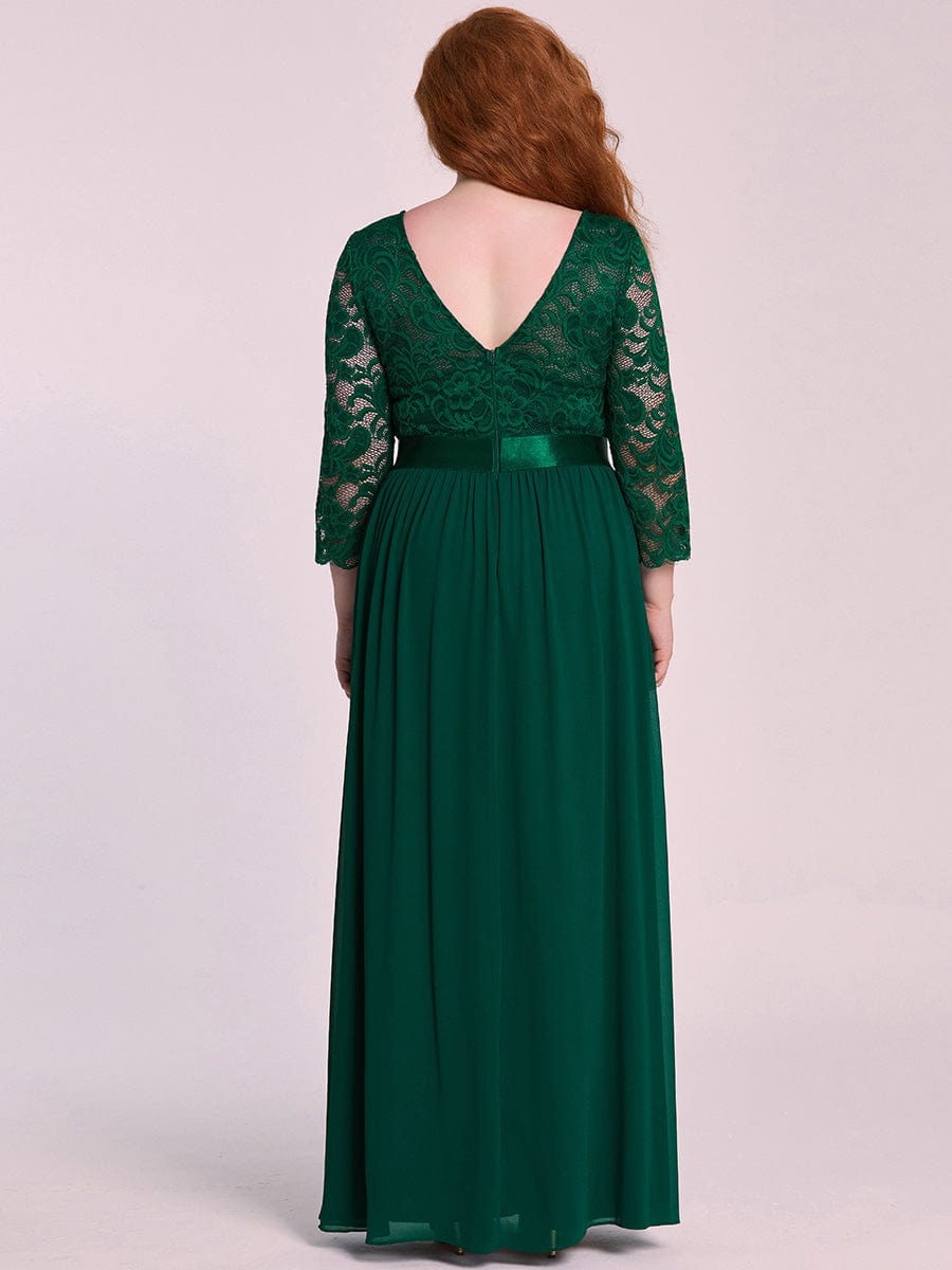 Plus Size 3/4 Sleeve Lace Dress #color_Dark Green