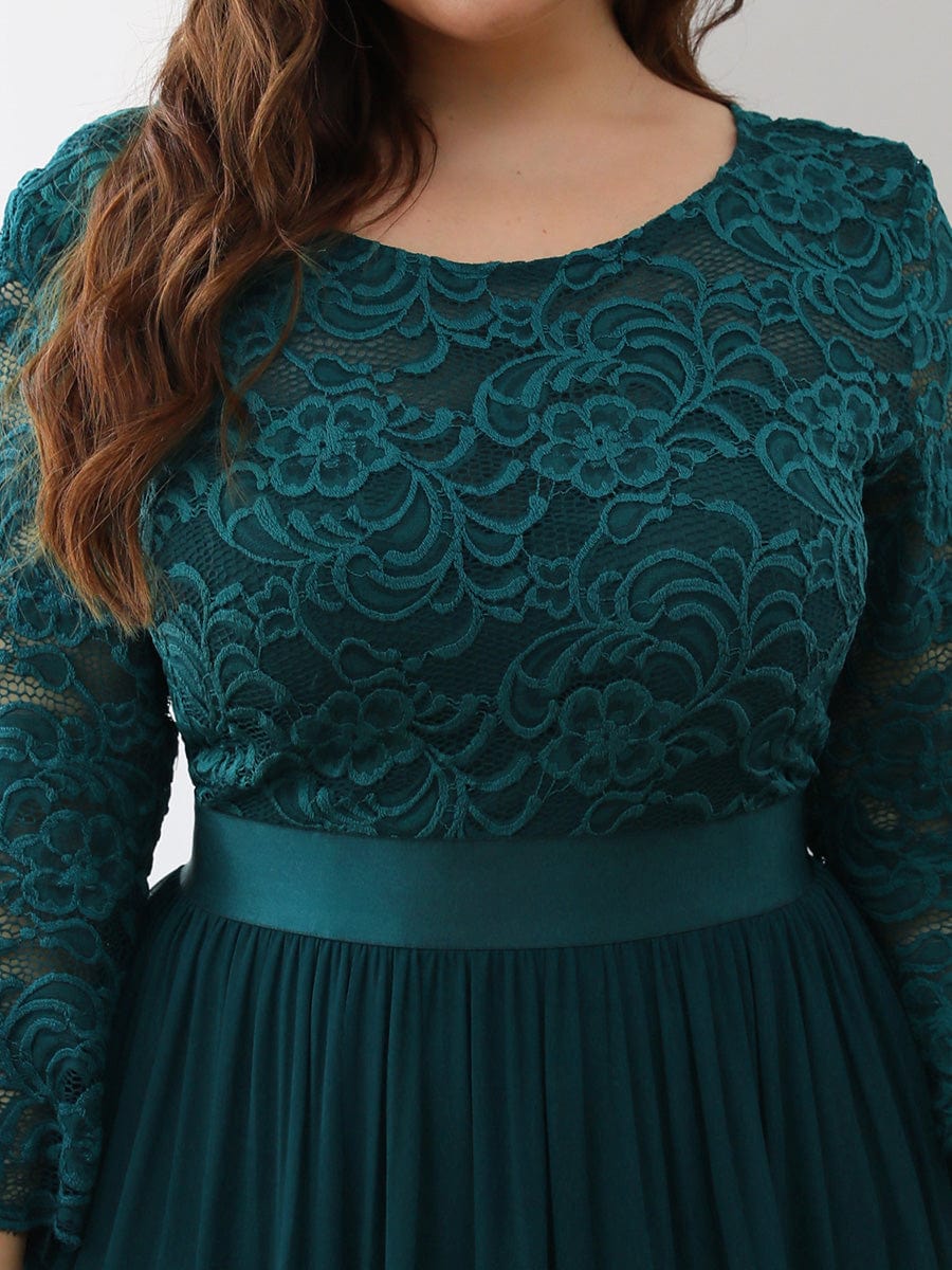 Plus Size 3/4 Sleeve Lace Dress #color_Teal