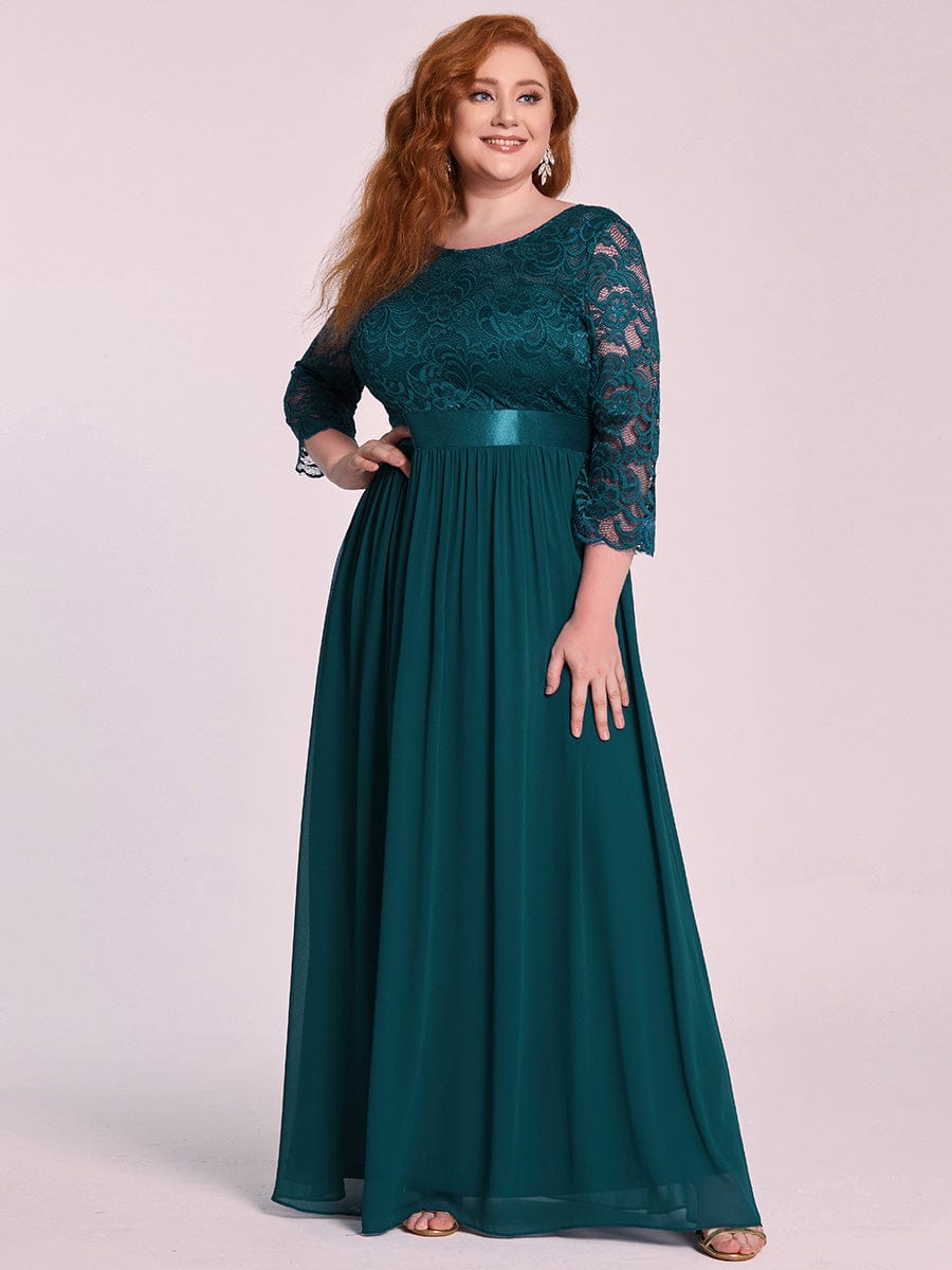 Plus Size 3/4 Sleeve Lace Dress #color_Teal