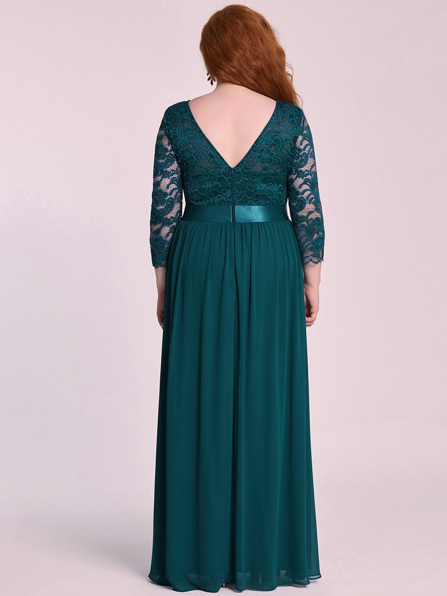 Plus Size 3/4 Sleeve Lace Dress #color_Teal