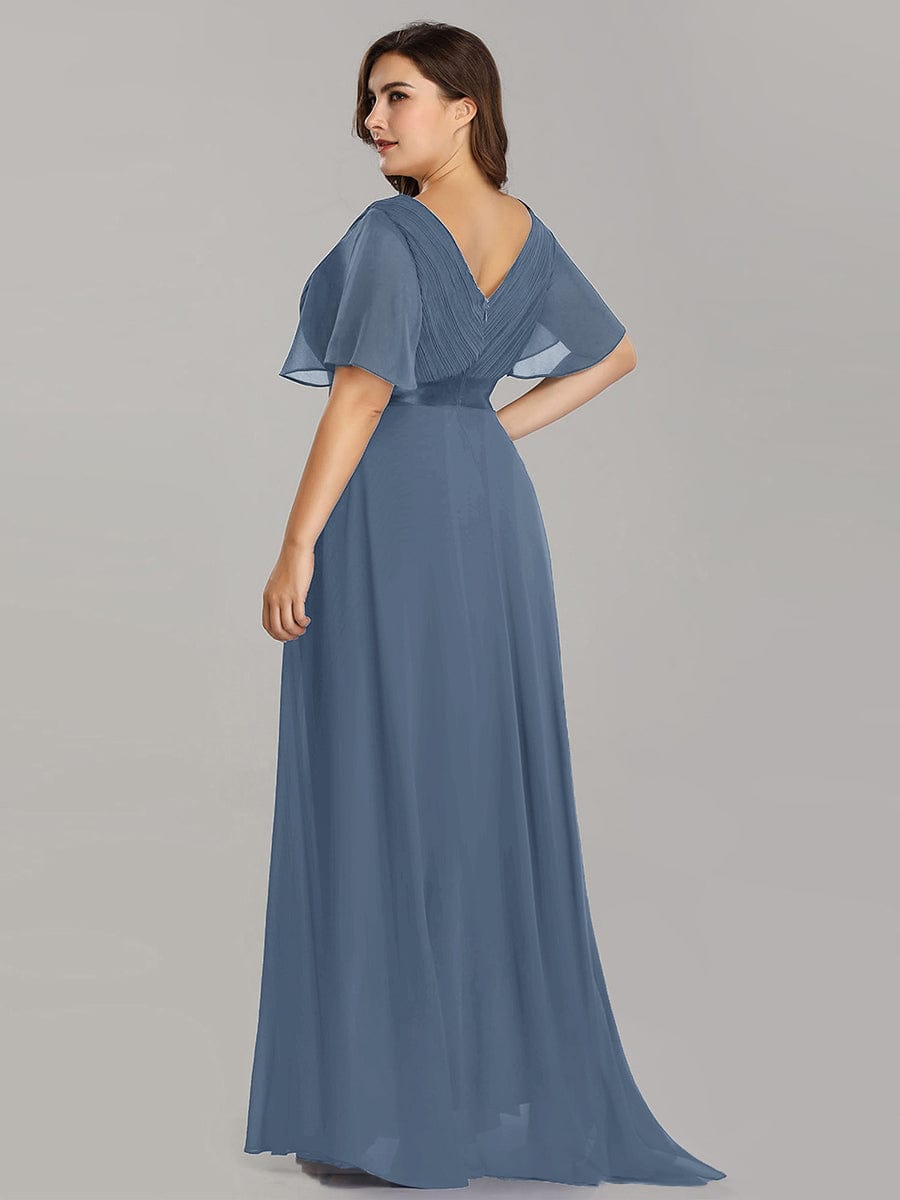 Plus Size Empire Waist Chiffon Maxi Dress with Short Sleeves #color_Dusty Blue