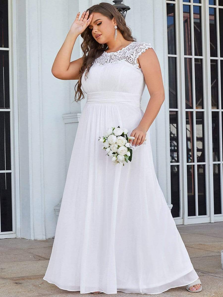 Plus Size Maxi Lace Cap Sleeve Dress #color_White