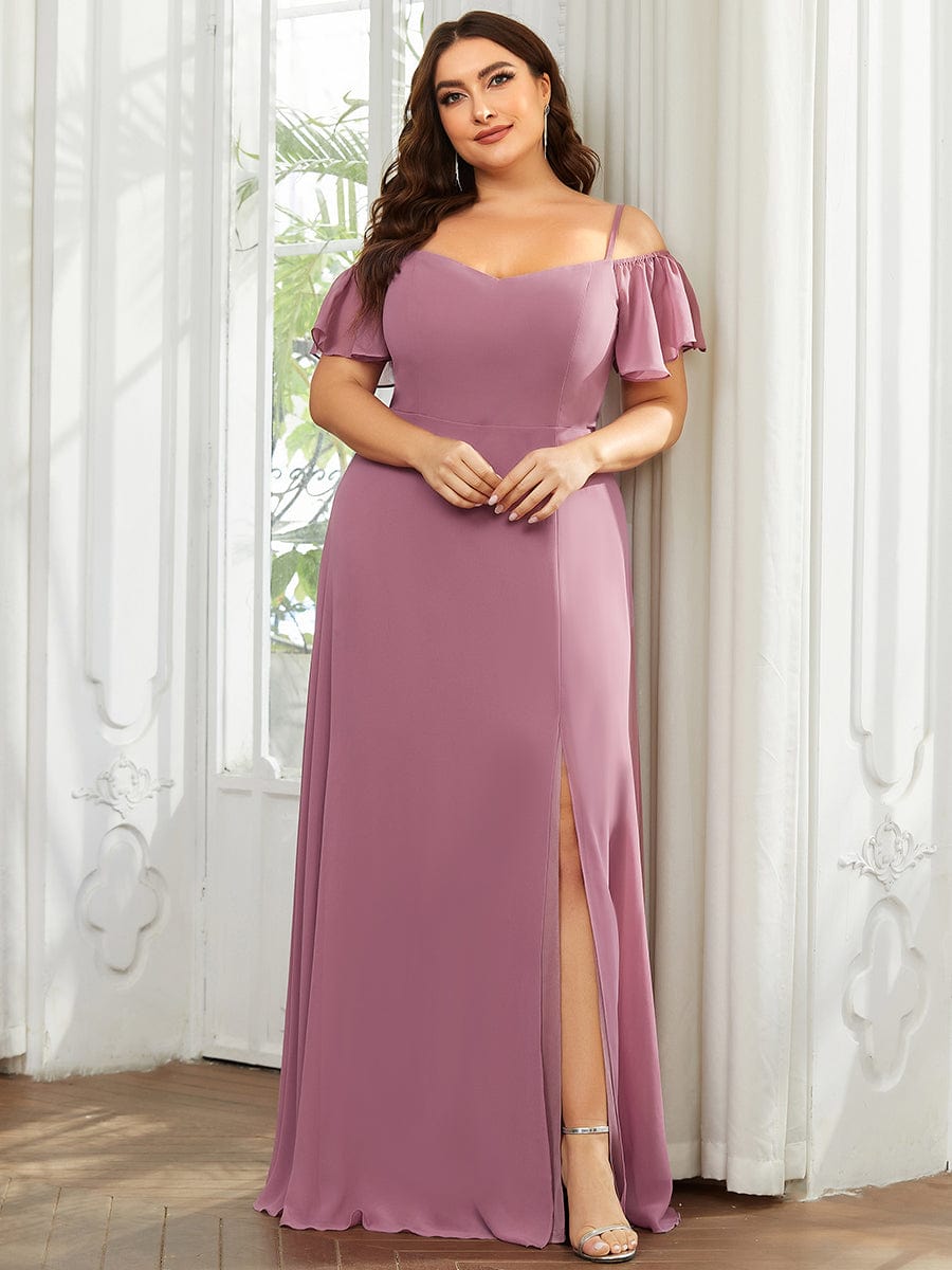 Plus Size Cold Shoulder Maxi Dress with Side Slit #color_Purple Orchid