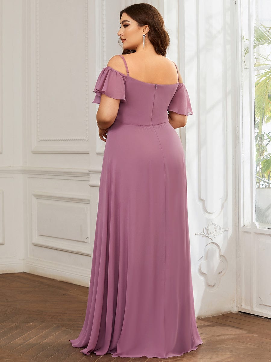 Plus Size Cold Shoulder Maxi Dress with Side Slit #color_Purple Orchid