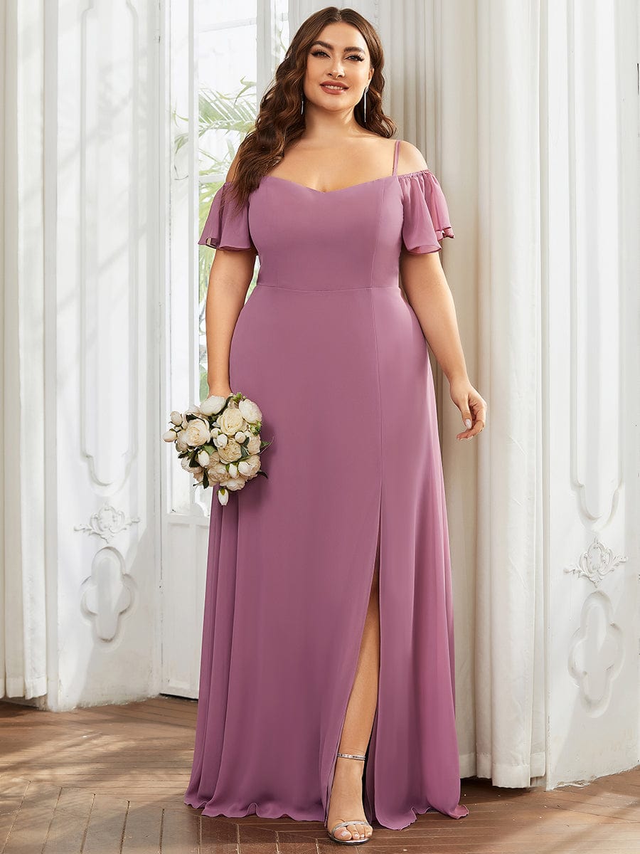 Plus Size Cold Shoulder Maxi Dress with Side Slit #color_Purple Orchid