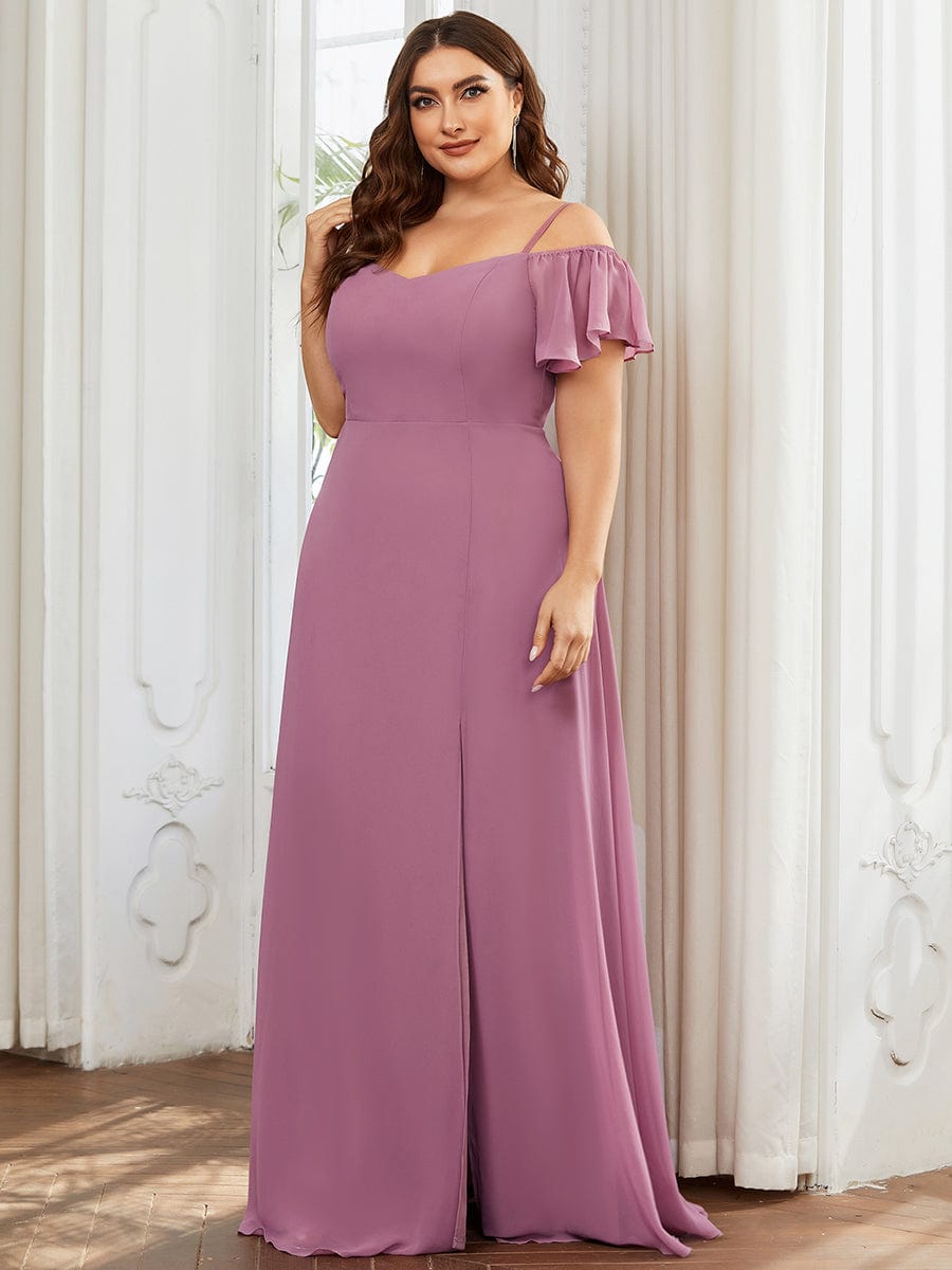 Plus Size Cold Shoulder Maxi Dress with Side Slit #color_Purple Orchid