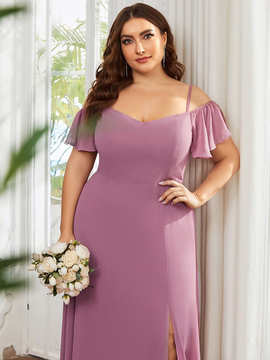 Plus Size Cold Shoulder Maxi Dress with Side Slit #color_Purple Orchid