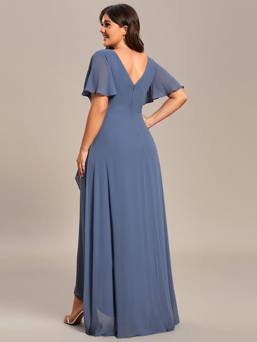 Plus Size Ruffled High Low Chiffon Dress #color_Dusty Blue