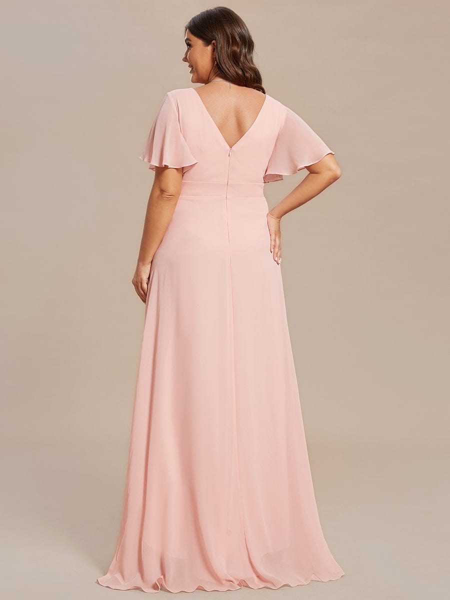 Plus Size Ruffled High Low Chiffon Dress #color_Pink