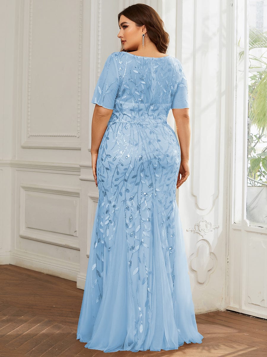 Plus Size Bodycon Sequin Tulle Maxi Dress #color_Sky Blue