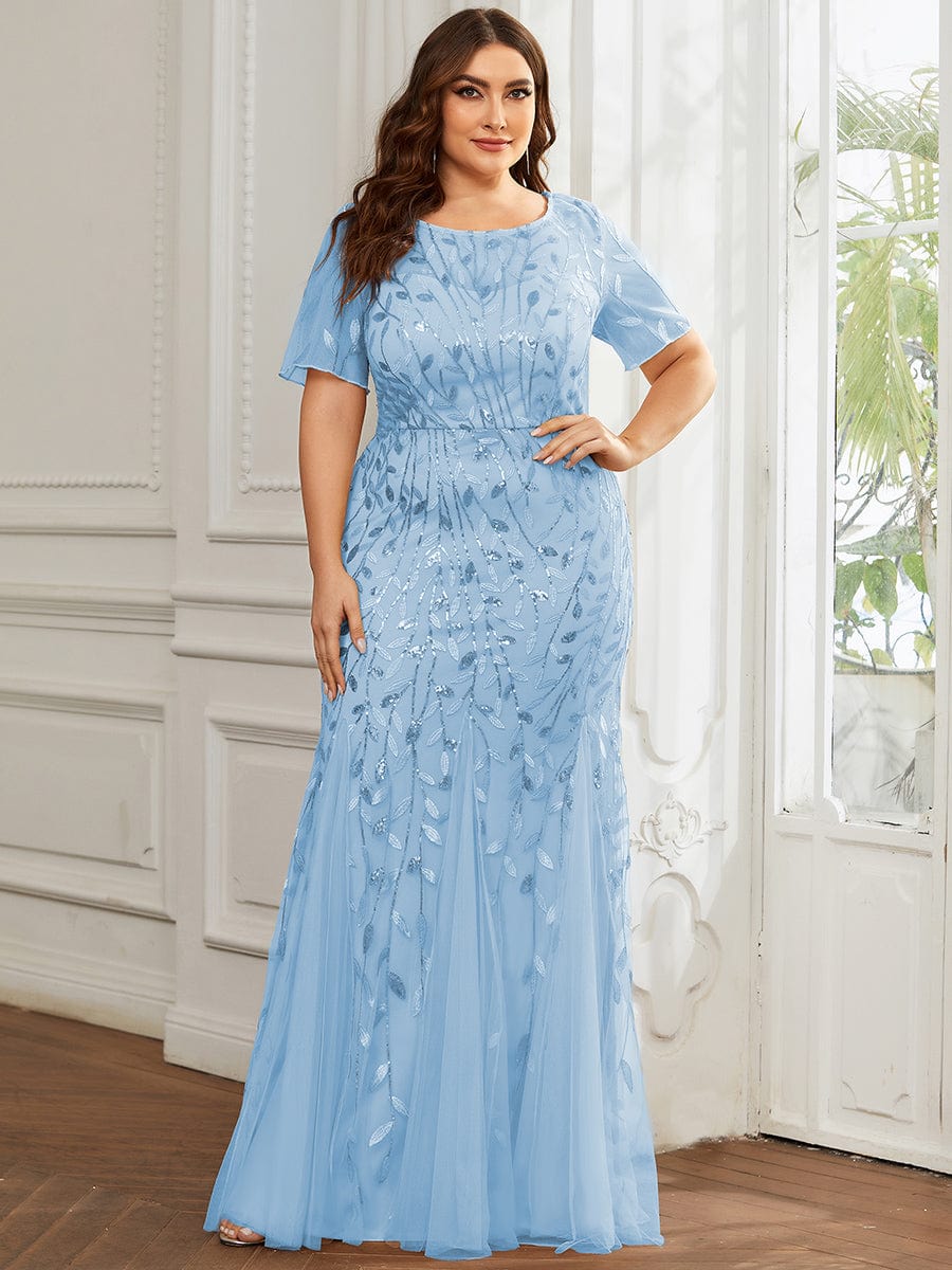 Plus Size Bodycon Sequin Tulle Maxi Dress #color_Sky Blue