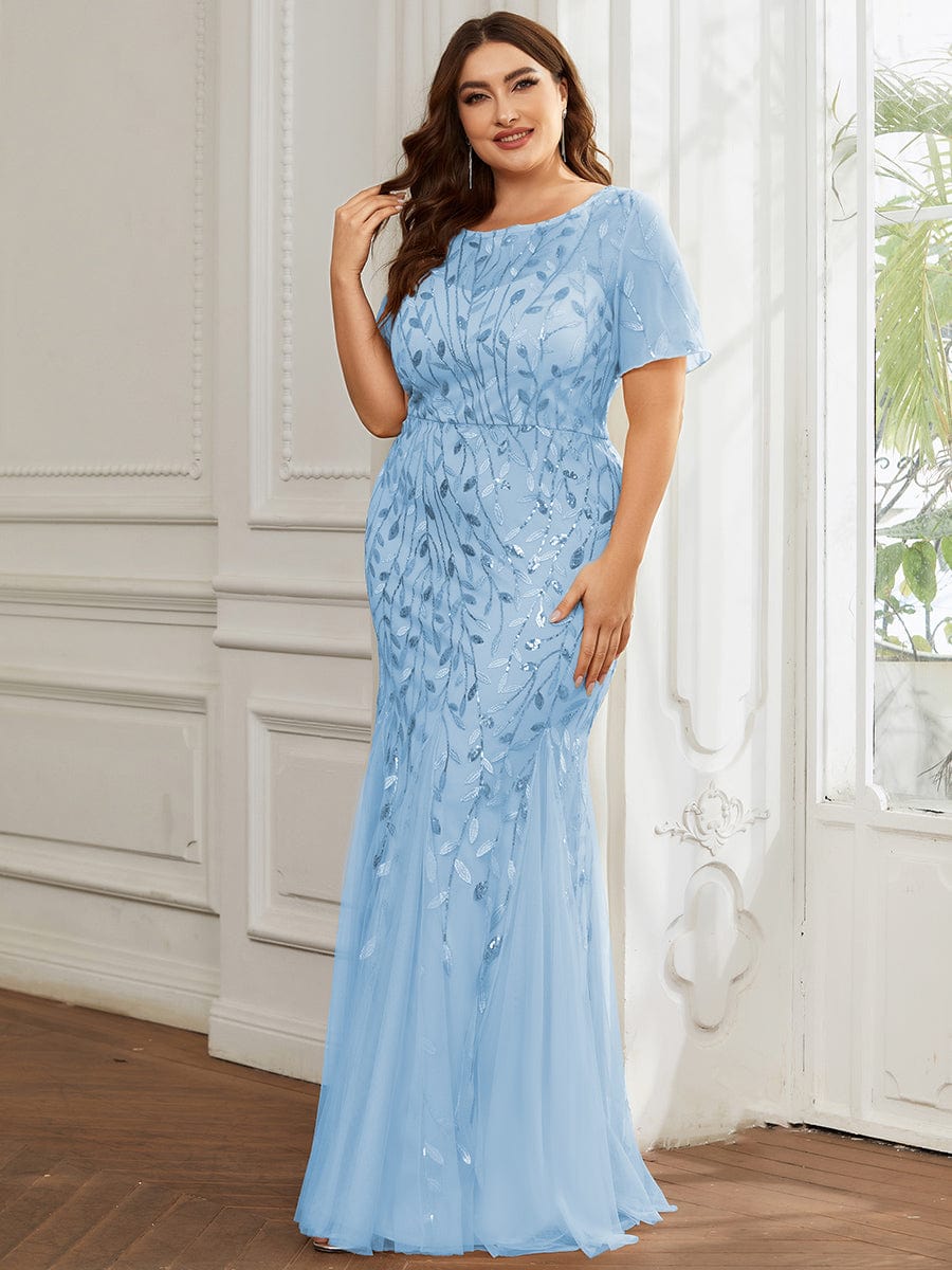 Plus Size Bodycon Sequin Tulle Maxi Dress #color_Sky Blue