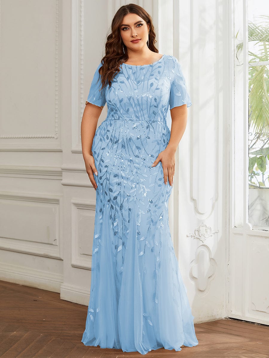 Plus Size Bodycon Sequin Tulle Maxi Dress #color_Sky Blue