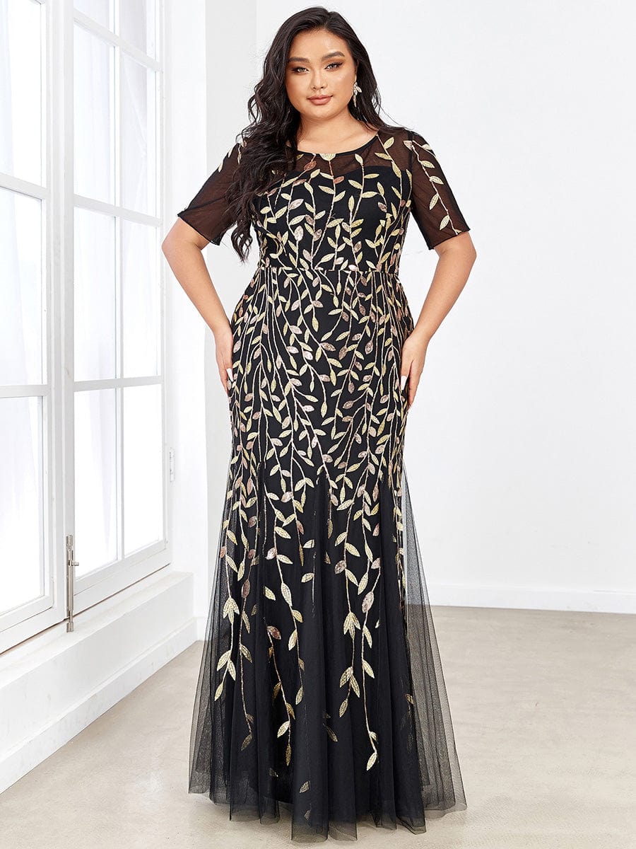 Plus Size Bodycon Sequin Tulle Maxi Dress #color_Black & Gold