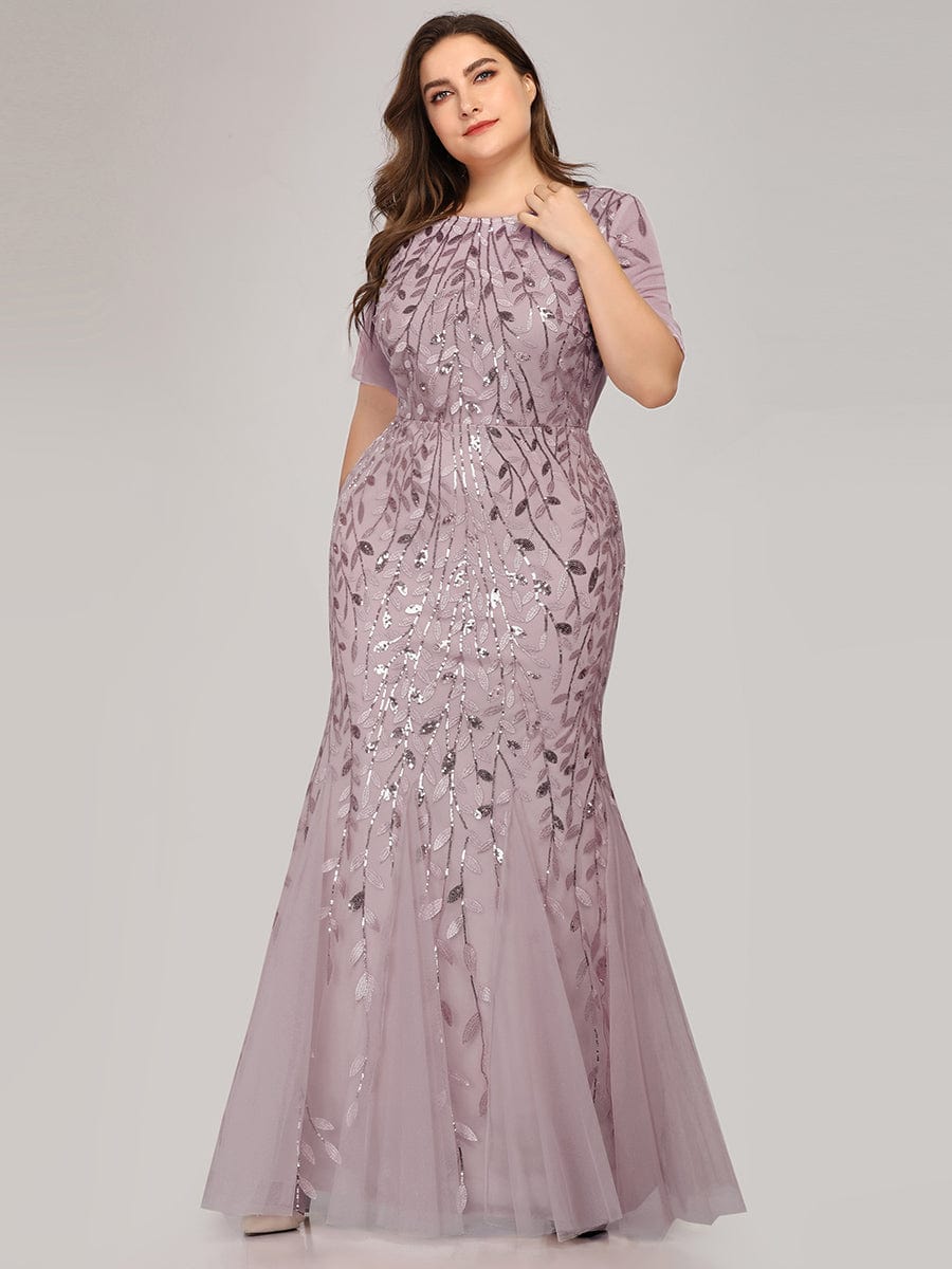 Plus Size Bodycon Sequin Tulle Maxi Dress #color_Lilac