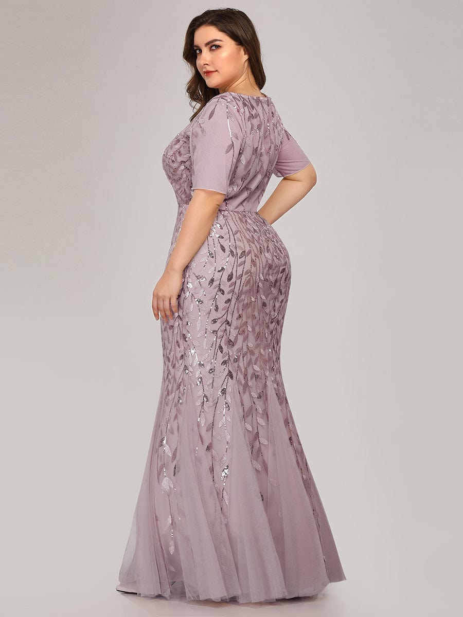 Plus Size Bodycon Sequin Tulle Maxi Dress #color_Lilac