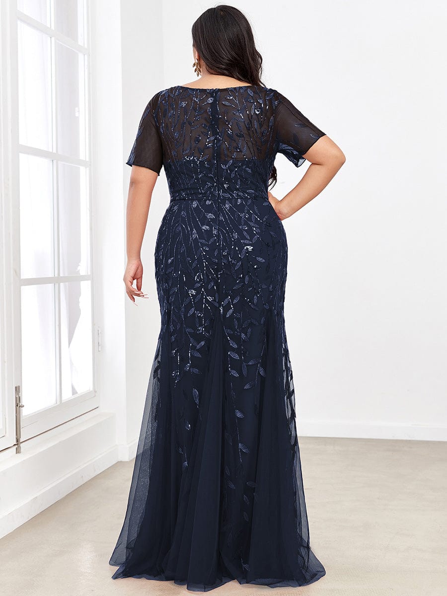 Plus Size Bodycon Sequin Tulle Maxi Dress #color_Navy Blue