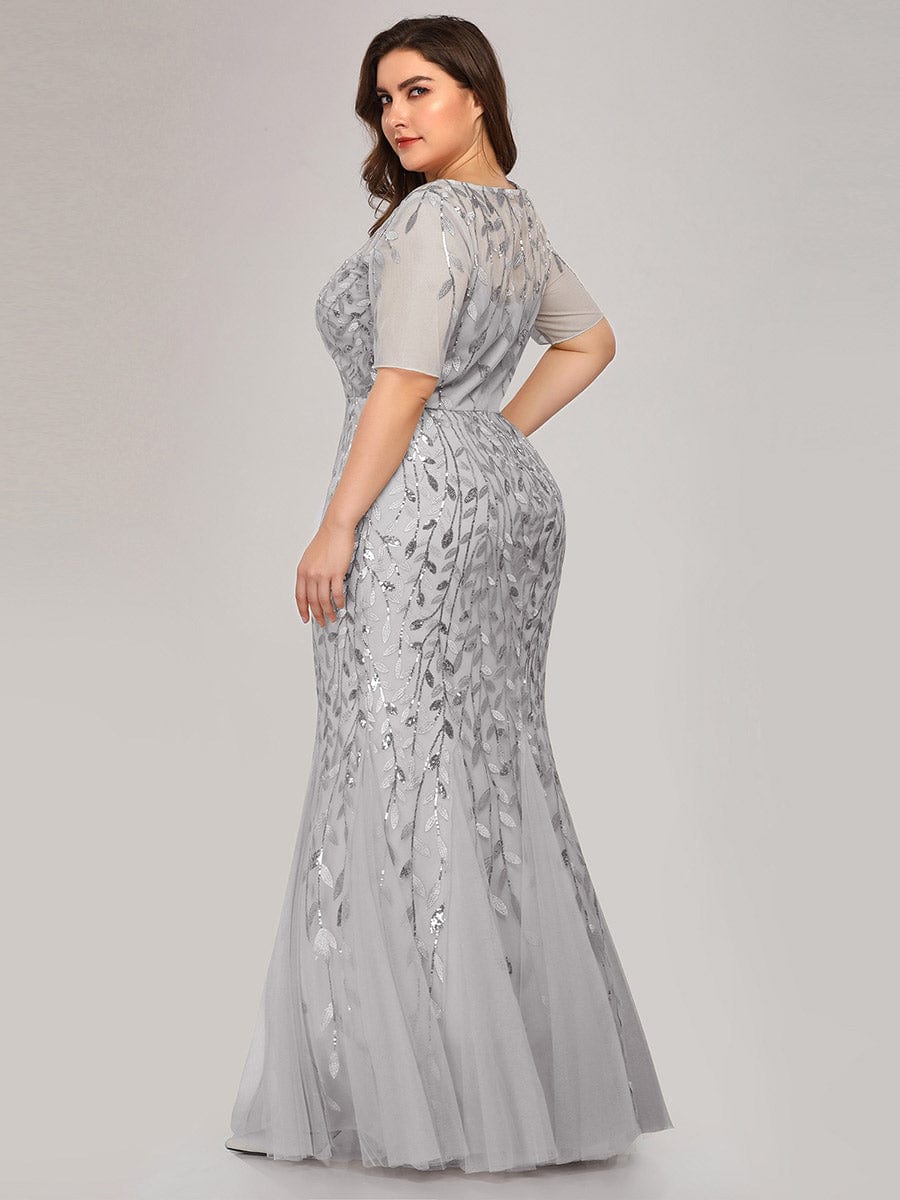 Plus Size Bodycon Sequin Tulle Maxi Dress #color_Silver